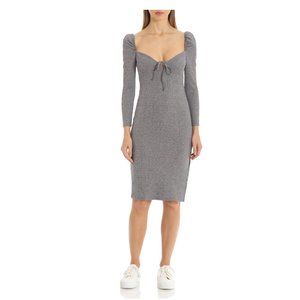 Avec Les Filles Ribbed Knit Prairie Dress Grey Medium